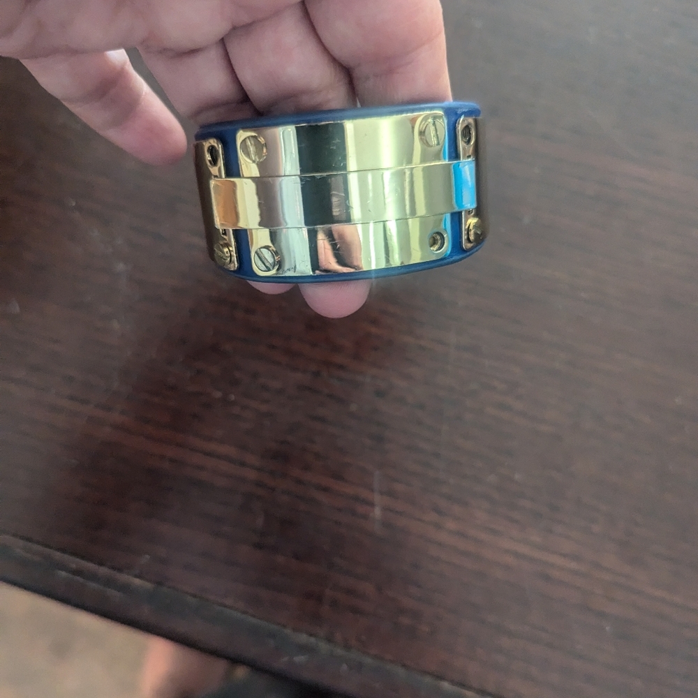 BCBG Cobalt Blue Vegan leather and gold toned bracelet